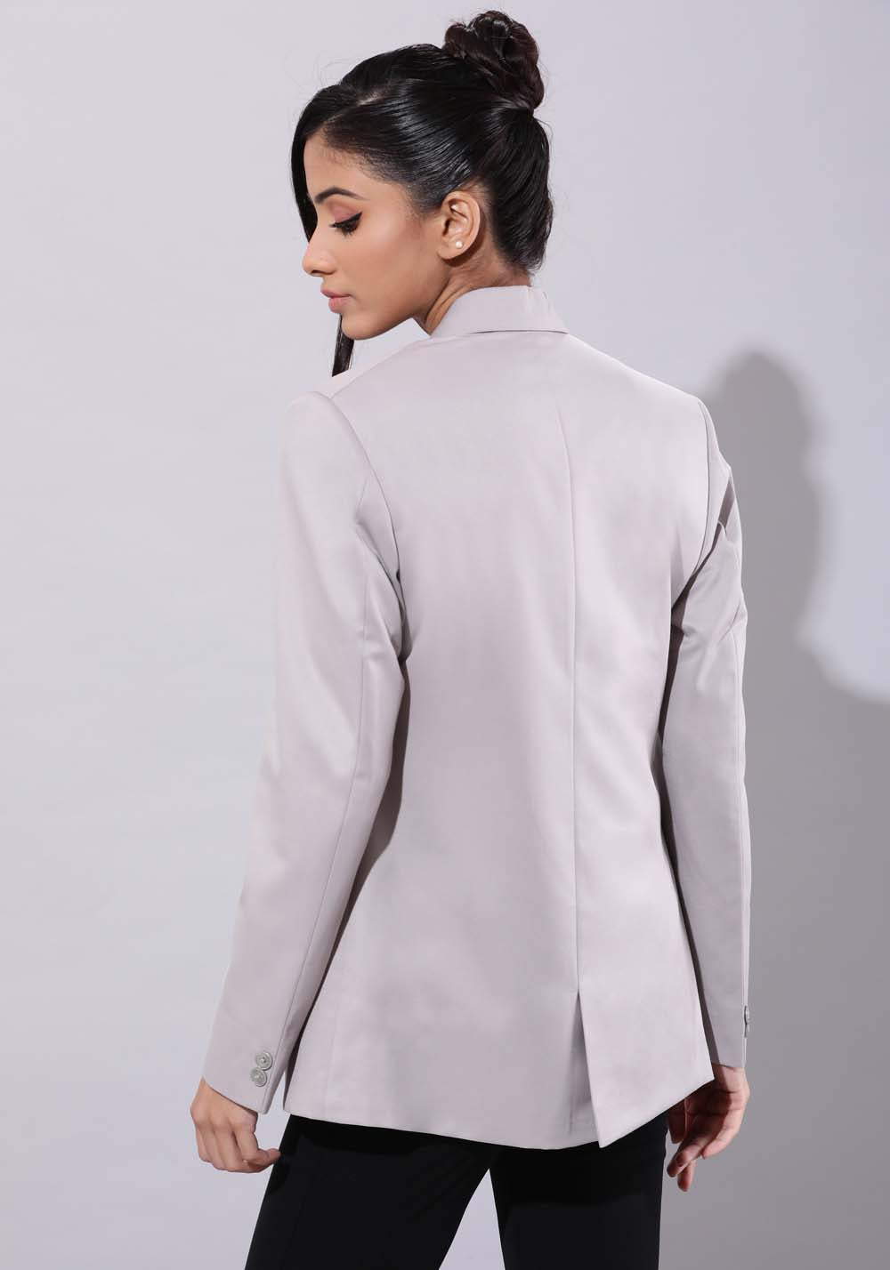 Women Grey Single-Button Blazer
