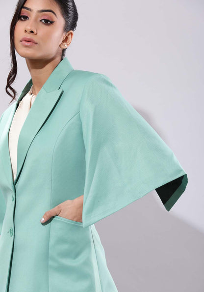 Women's Sea Green Slit Sleeves Blazer