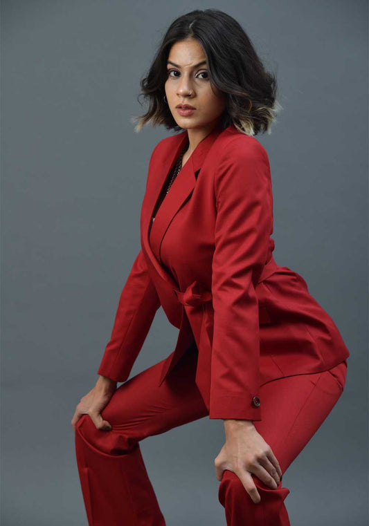 Women's Red Tie-up business suit