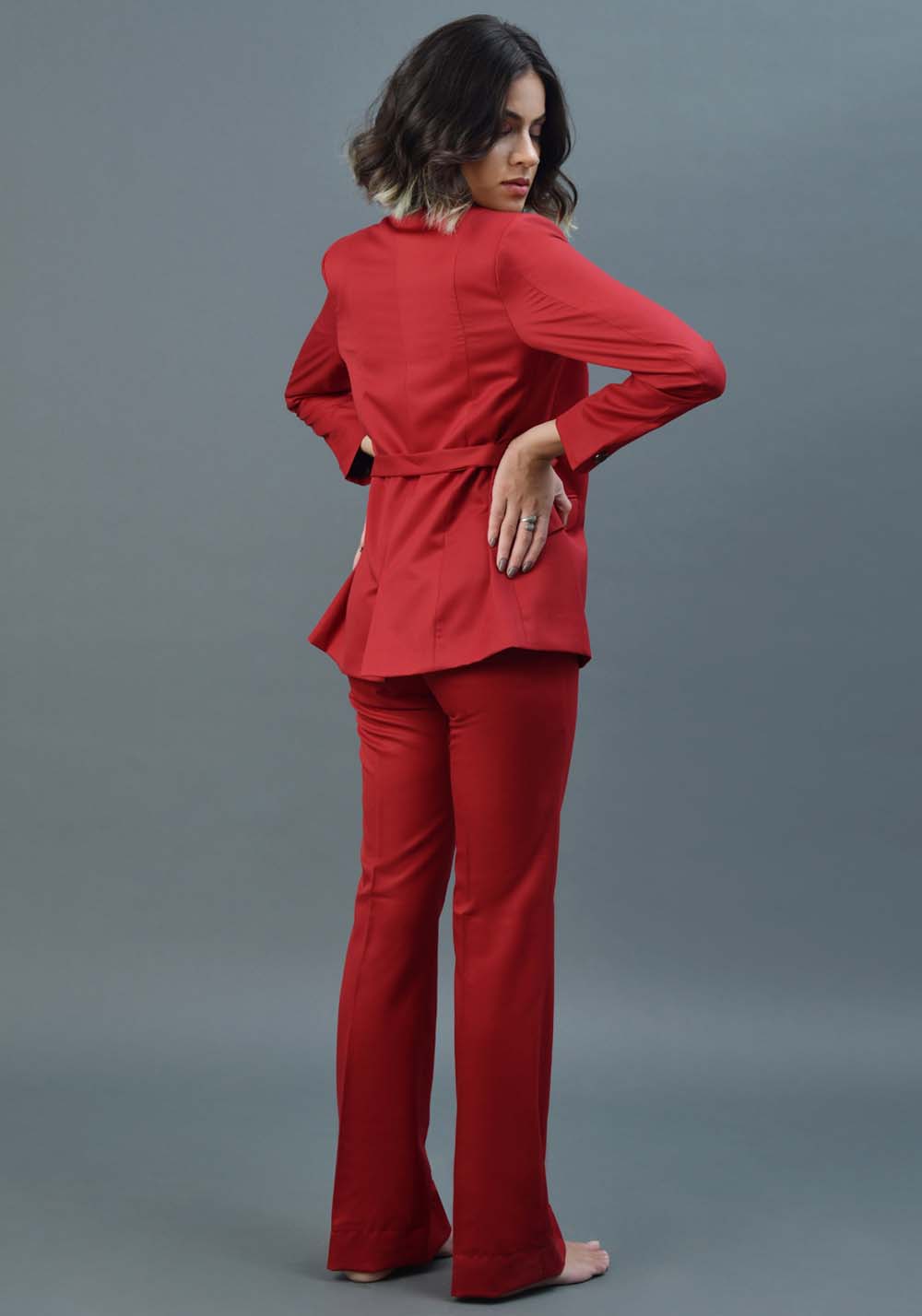 Women's Red Tie-up business suit