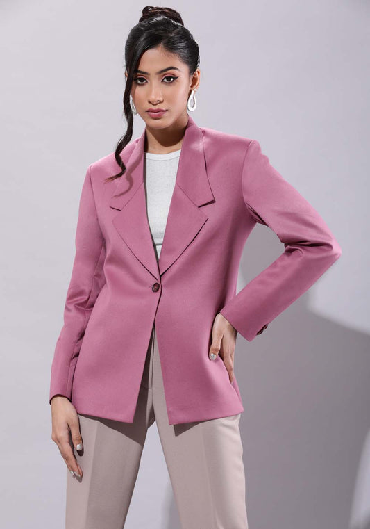 Women Pink/Mauve Single button Blazer